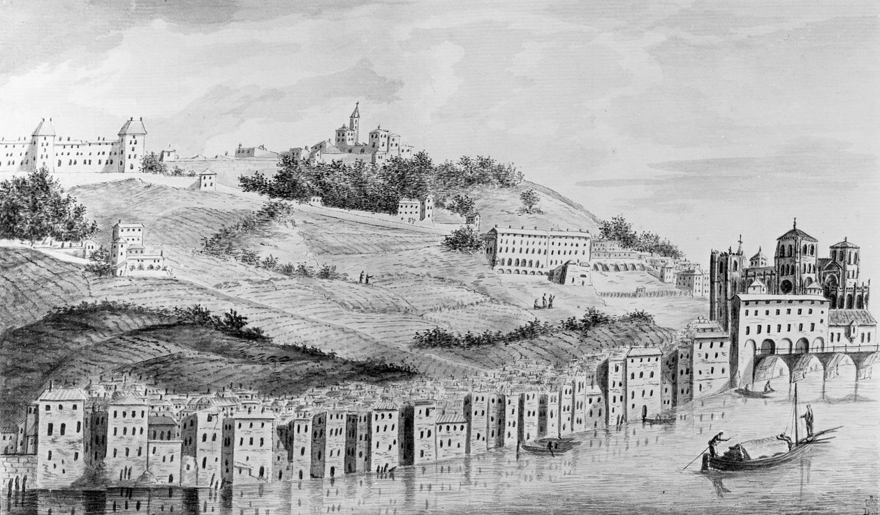 Vista del porto della città di Lione dal Rodano, 1870 da English School