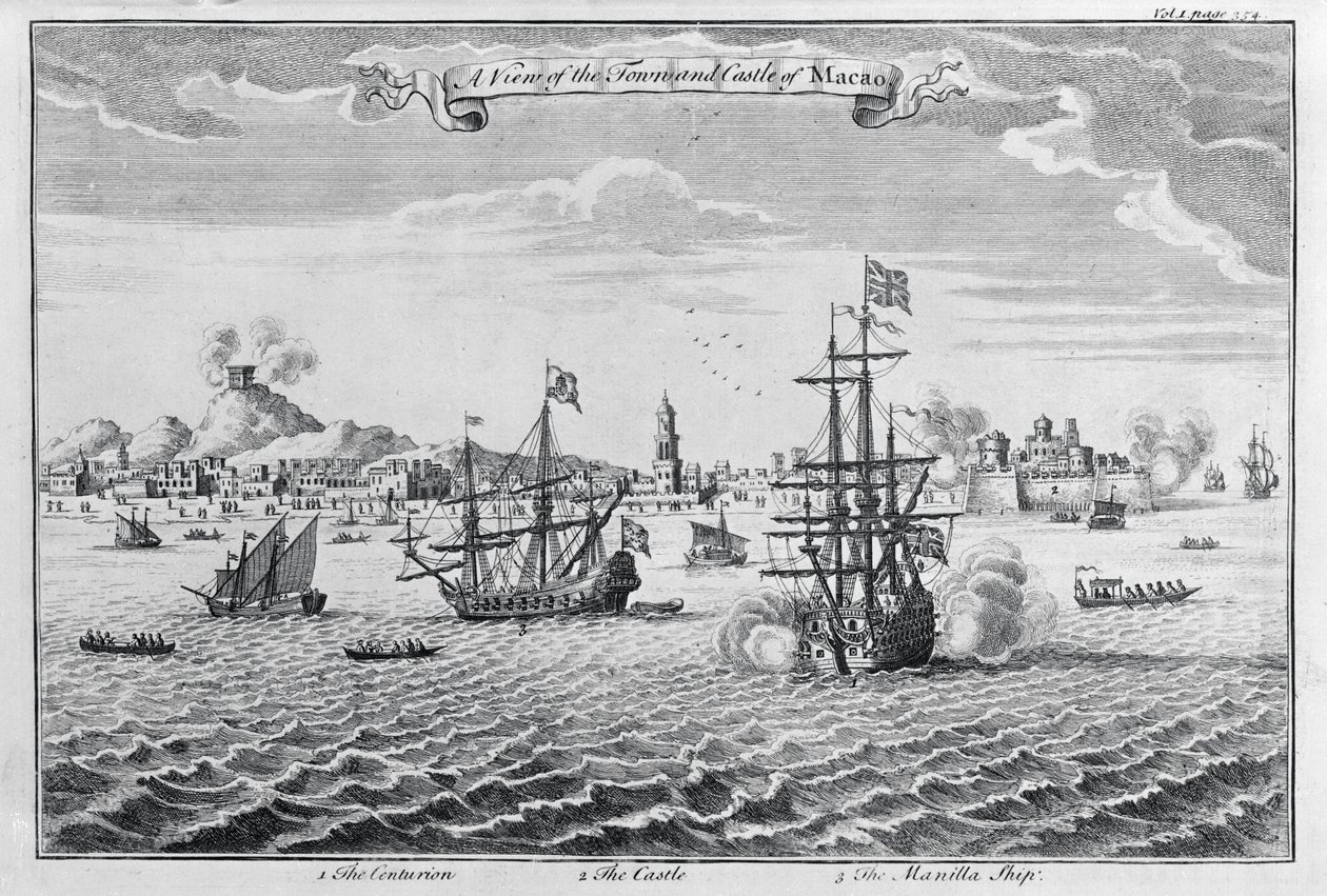 Veduta della città e del castello di Macao, c.1708 da English School
