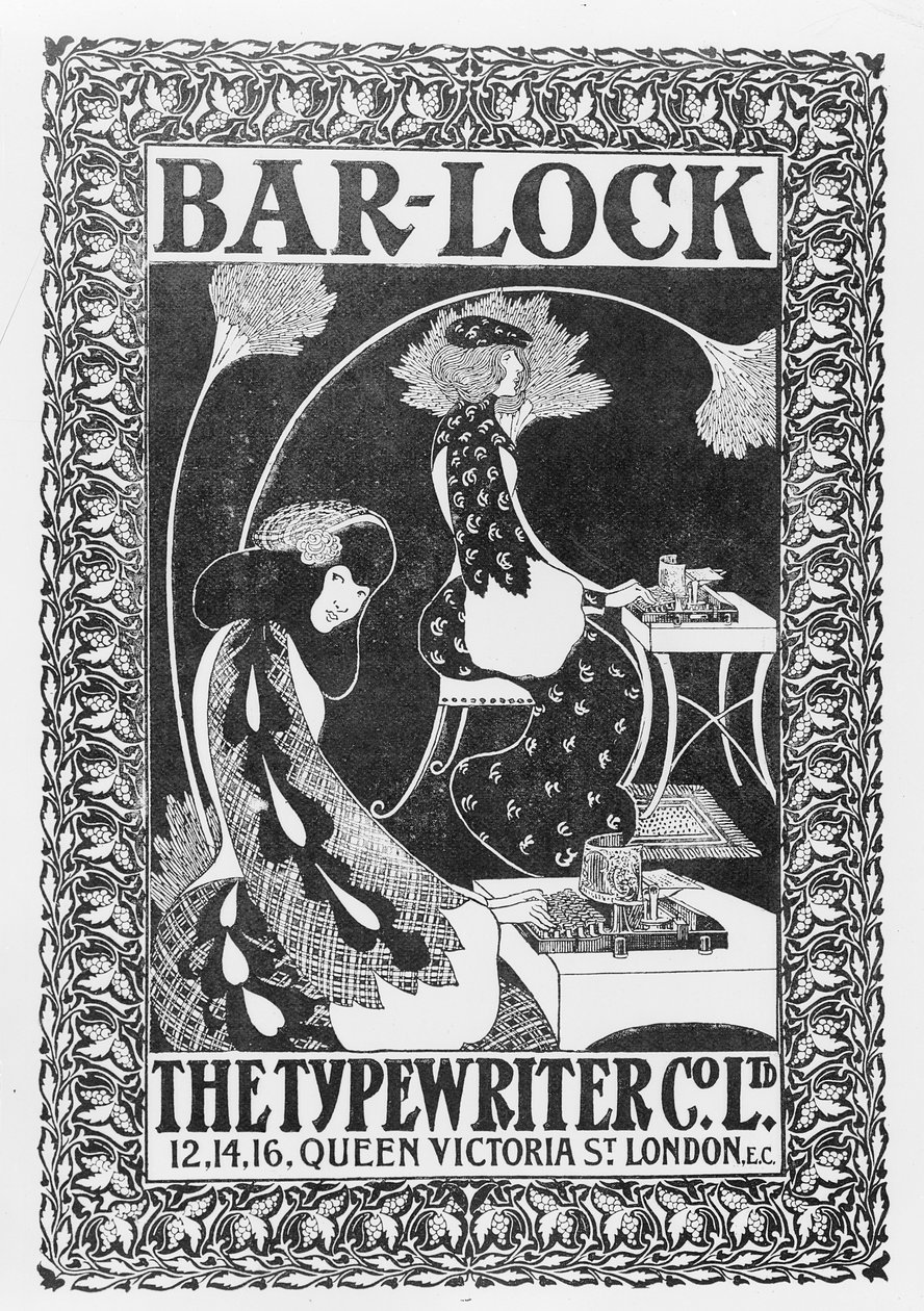 Pubblicità per macchine da scrivere Bar-Lock, c.1895 da English School