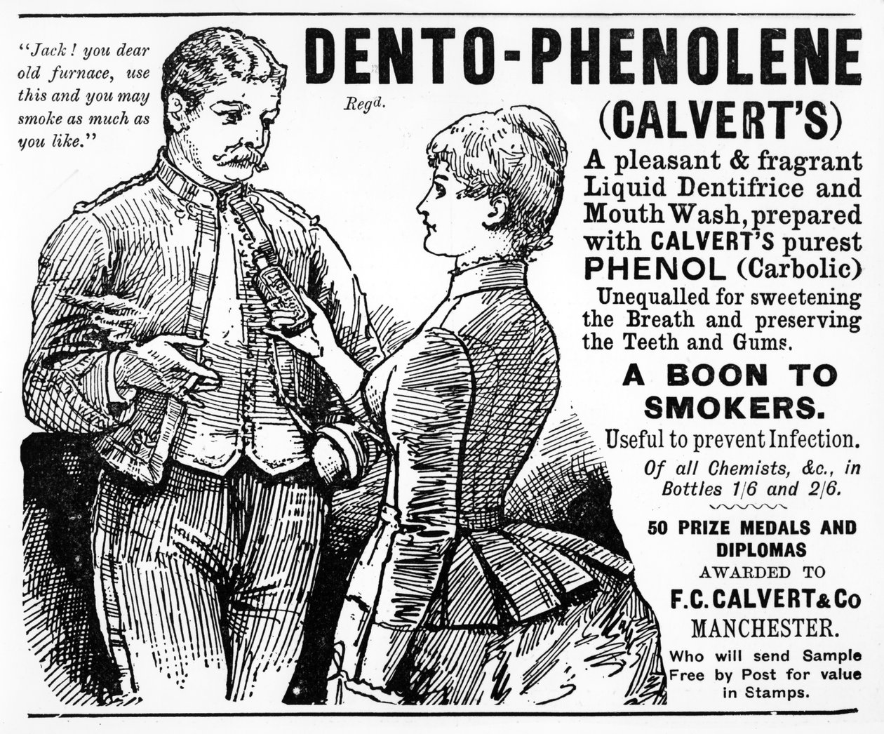 Pubblicità per il Dento-Fenolene di Calvert, c.1890s da English School