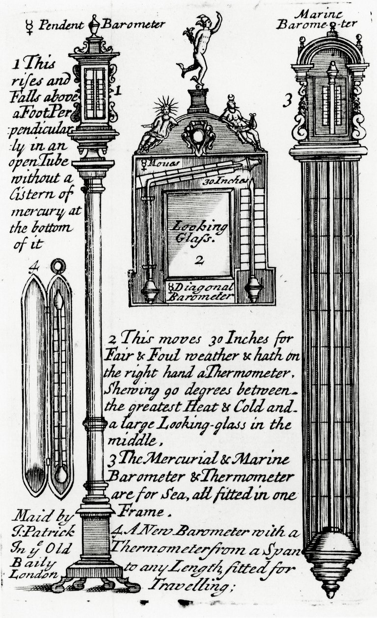 Pubblicità per barometri realizzati da John Patrick, c.1705-1715 da English School