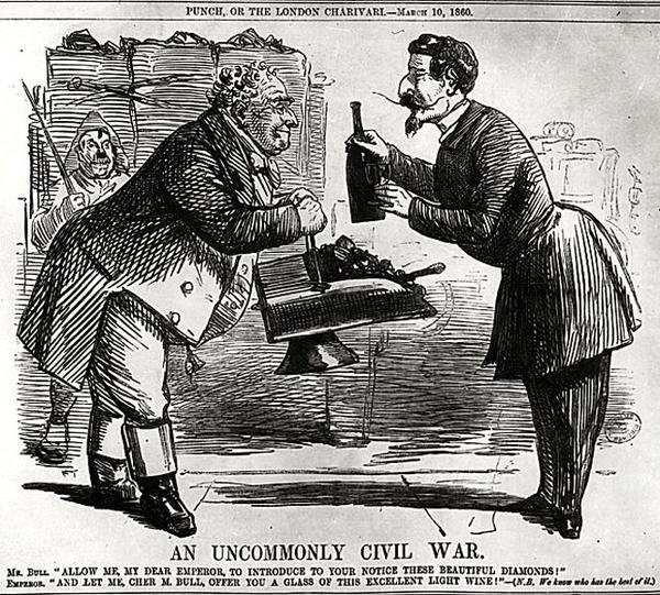 Una guerra insolitamente civile, da Punch, o il London Charivari, 10 marzo 1860 da English School