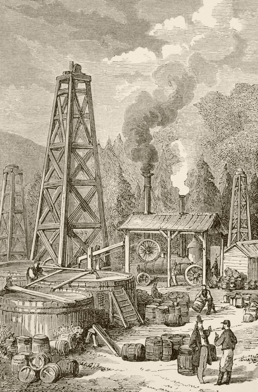 Un pozzo di petrolio nella Pennsylvania del XIX secolo, USA da English School