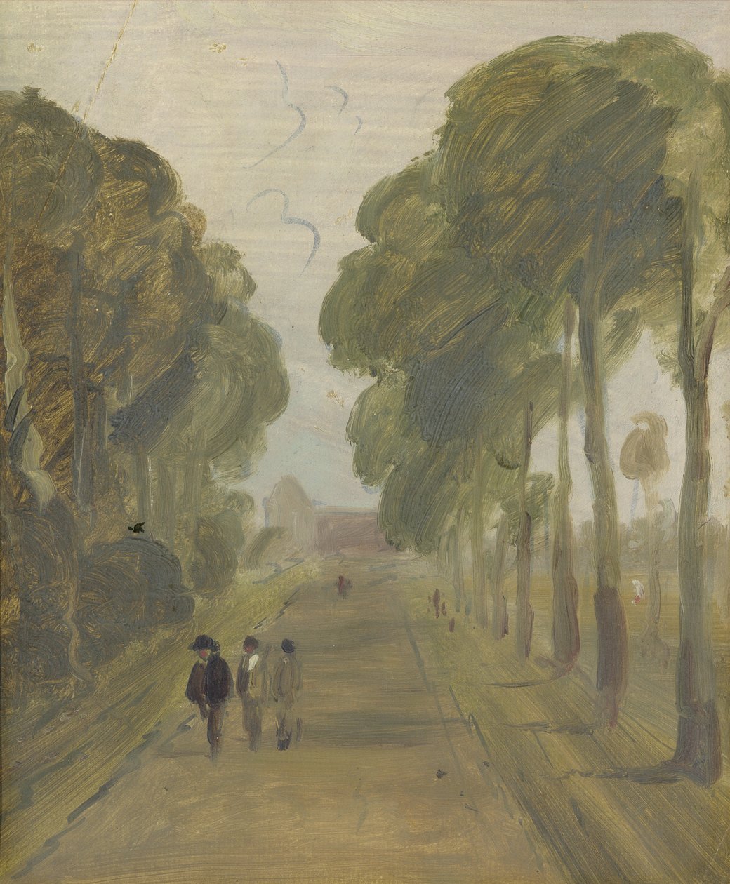 Viale di alberi con figure, precedentemente attribuito a J.M.W. Turner (1775-1851) e anche attribuito a Peter de Wint (1784-1849), 1805-10 da English School
