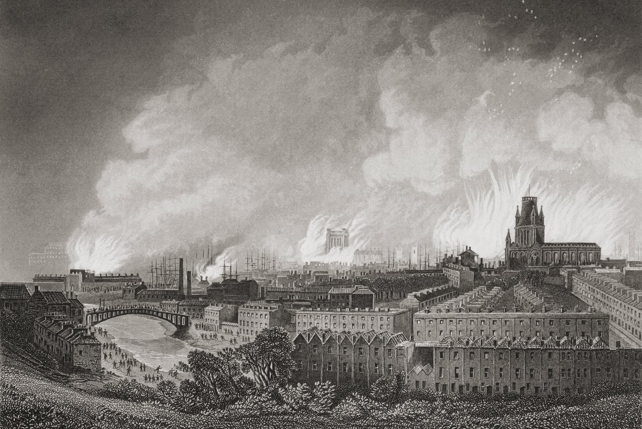 Bristol, Inghilterra, durante i disordini del 1831, 1883 da English School