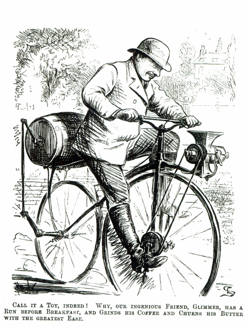 Cartone animato che prende in giro i primi giorni delle biciclette da English School