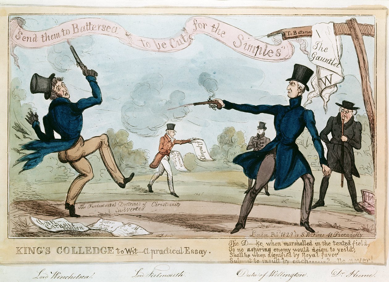 Cartone animato del Duca di Wellington in duello da English School