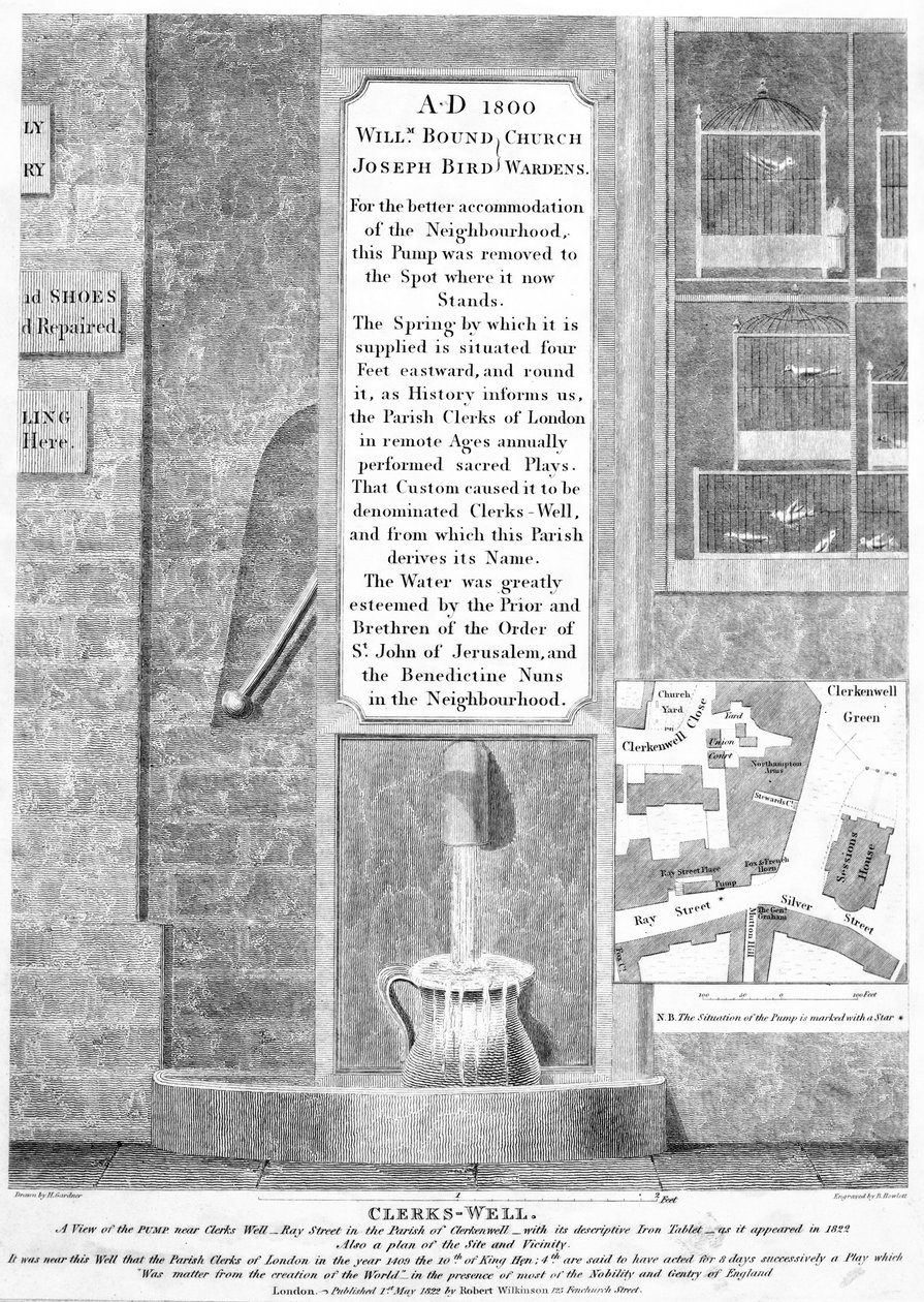 Clerks-Well, Clerkenwell, Londra, pubblicato nel 1822 da English School