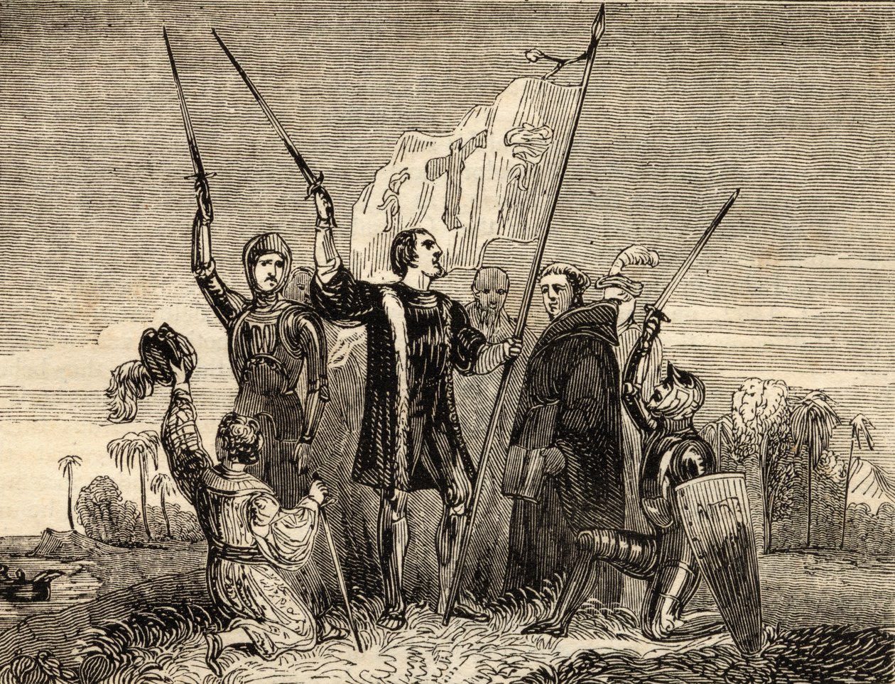 Colombo (1451-1506) che prende possesso, illustrazione da 
