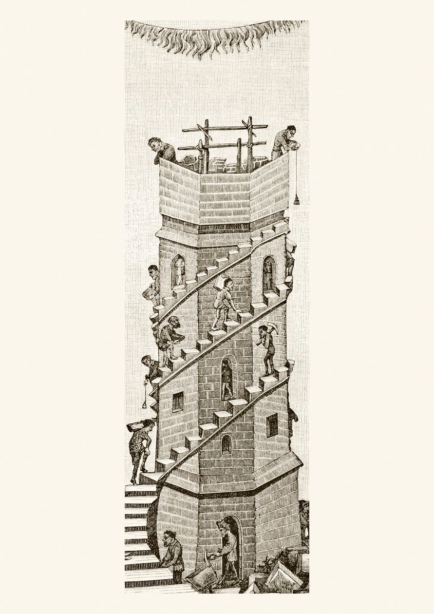Costruzione della Torre di Babele, 1878 da English School