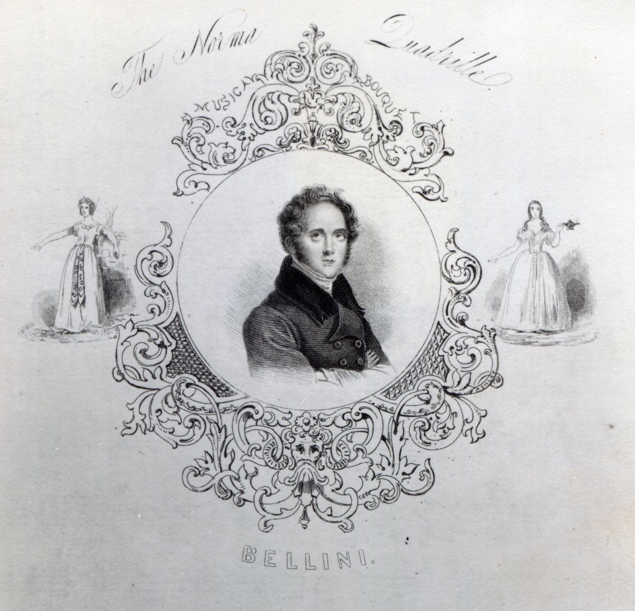 Copertina di spartito per una quadriglia, con un ritratto di Vincenzo Bellini da English School