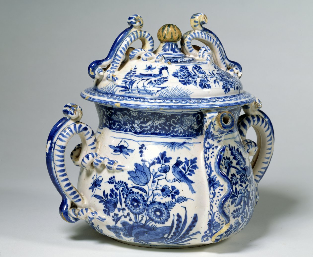 Vaso posset e coperchio in Delftware da English School