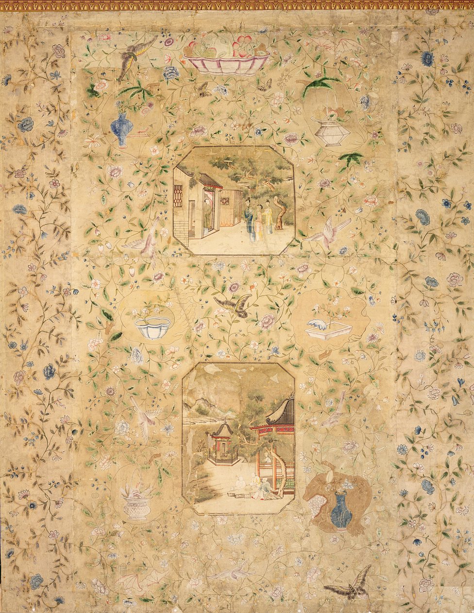 Dettaglio della carta da parati raffigurante varie scene cinesi, 1780 da English School