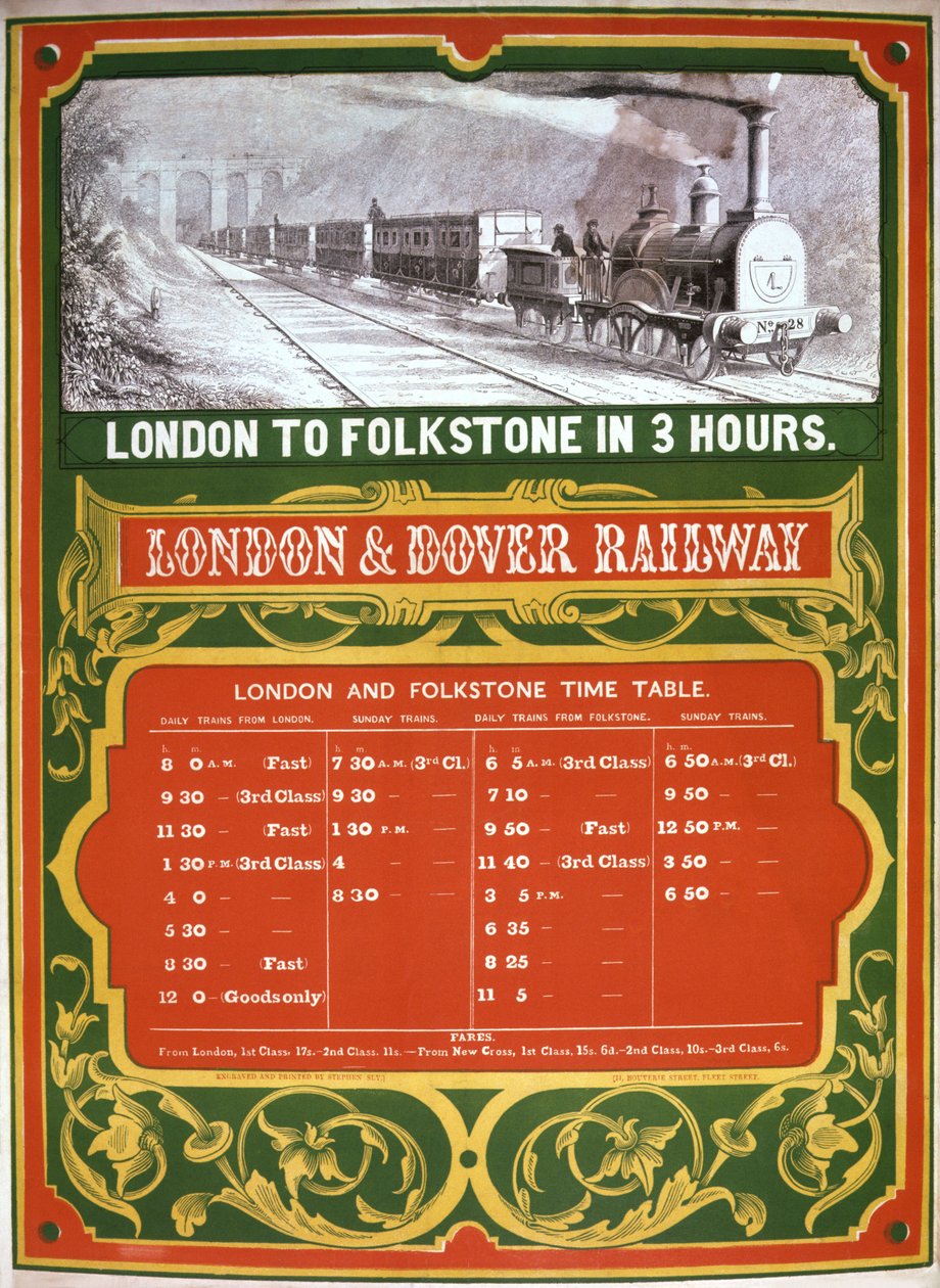 Primo orario ferroviario da Londra a Dover da English School