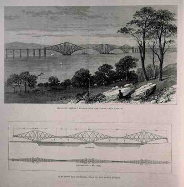 Elevazione e piano sezionale del Ponte di Forth, Edimburgo, da The Illustrated London News, 28 gennaio 1882 da English School