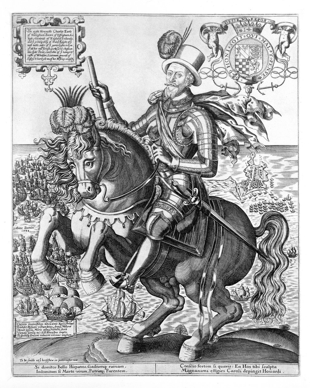 Ritratto equestre di Charles Howard (1536-1624) 2º Barone Howard di Effingham, 1º Conte di Nottingham, inciso da Thomas Cockson (fl.1591-1636) c.1597-1603 da English School