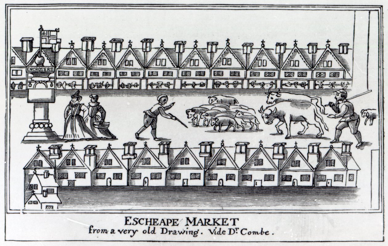 Mercato di Escheape, da un disegno originale del 1598 da English School