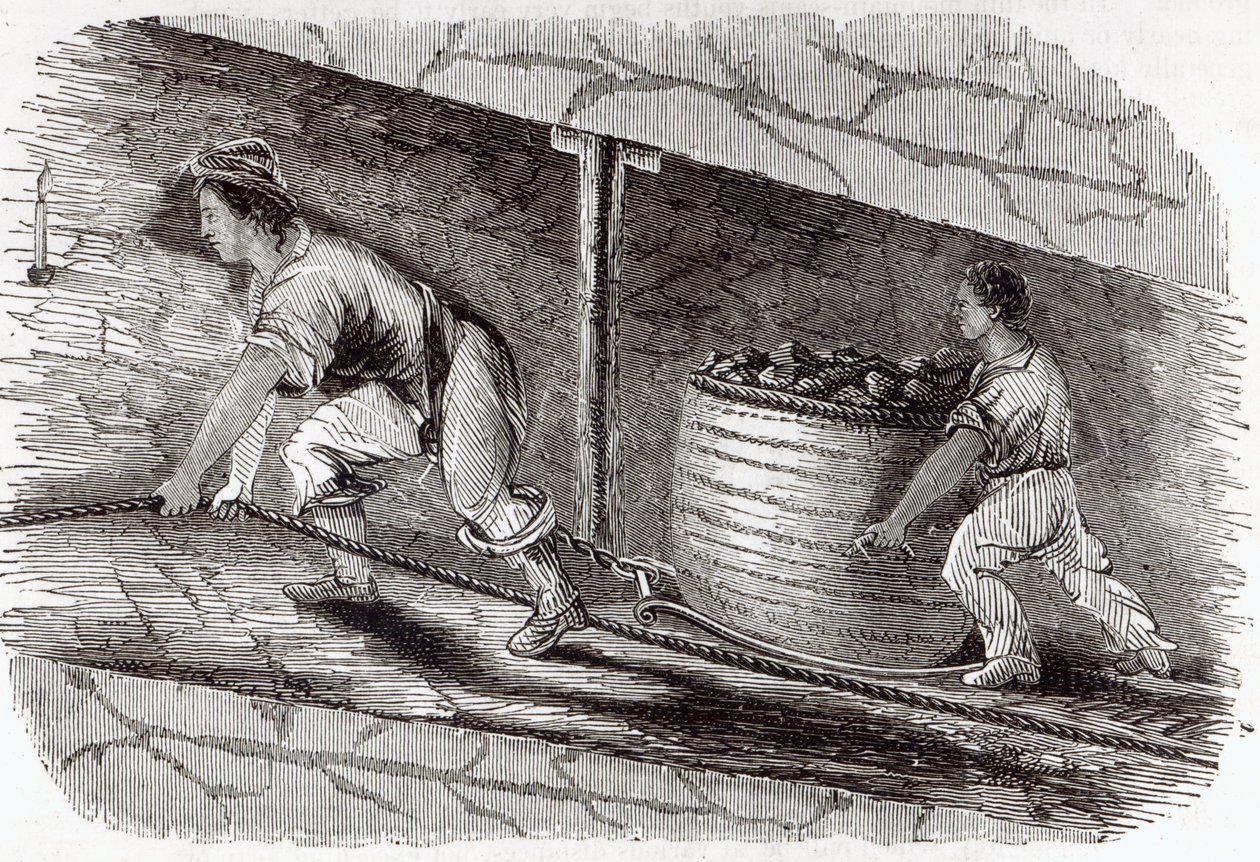 Donna minatrice in una miniera di carbone a Little Bolton, 1842 da English School