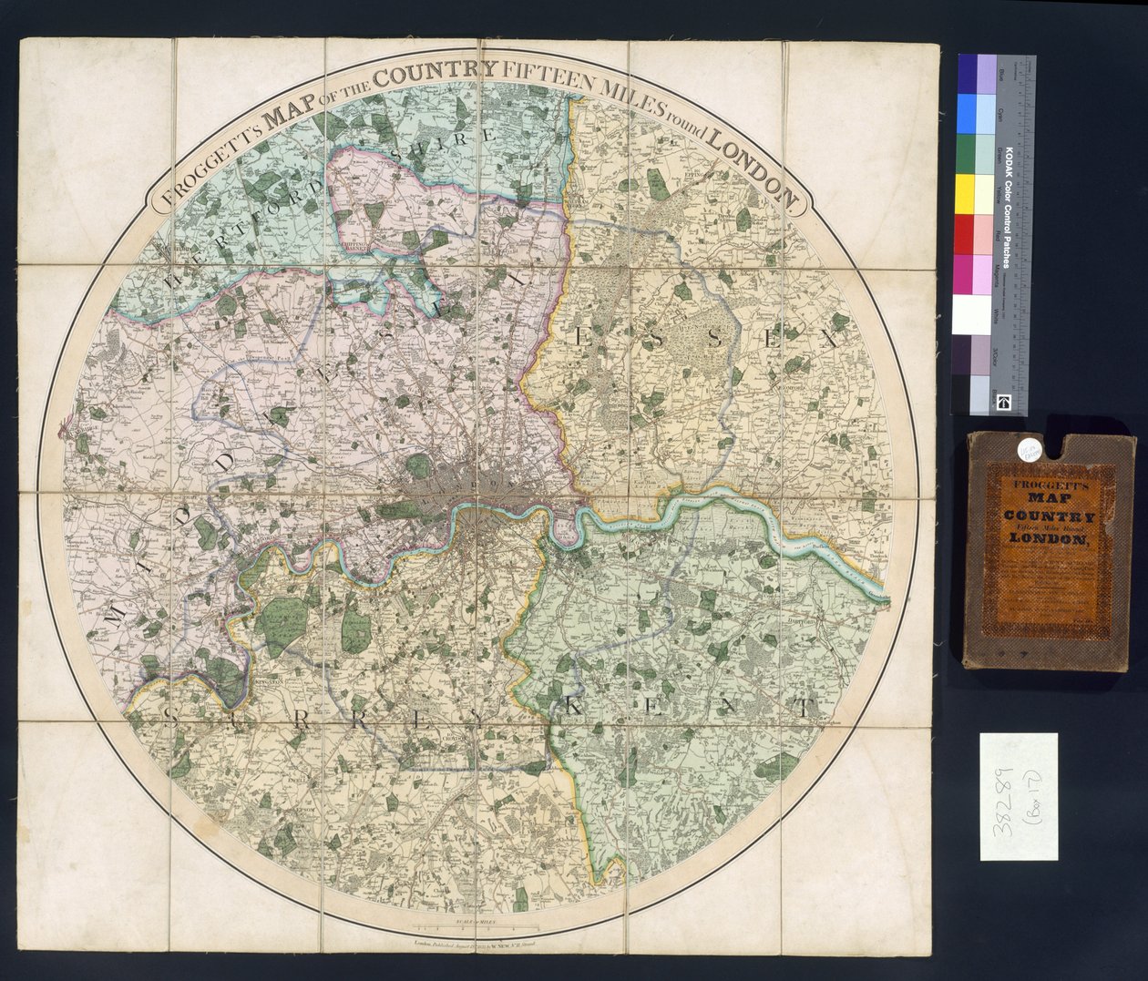 Mappa di Froggett della zona di quindici miglia intorno a Londra da English School