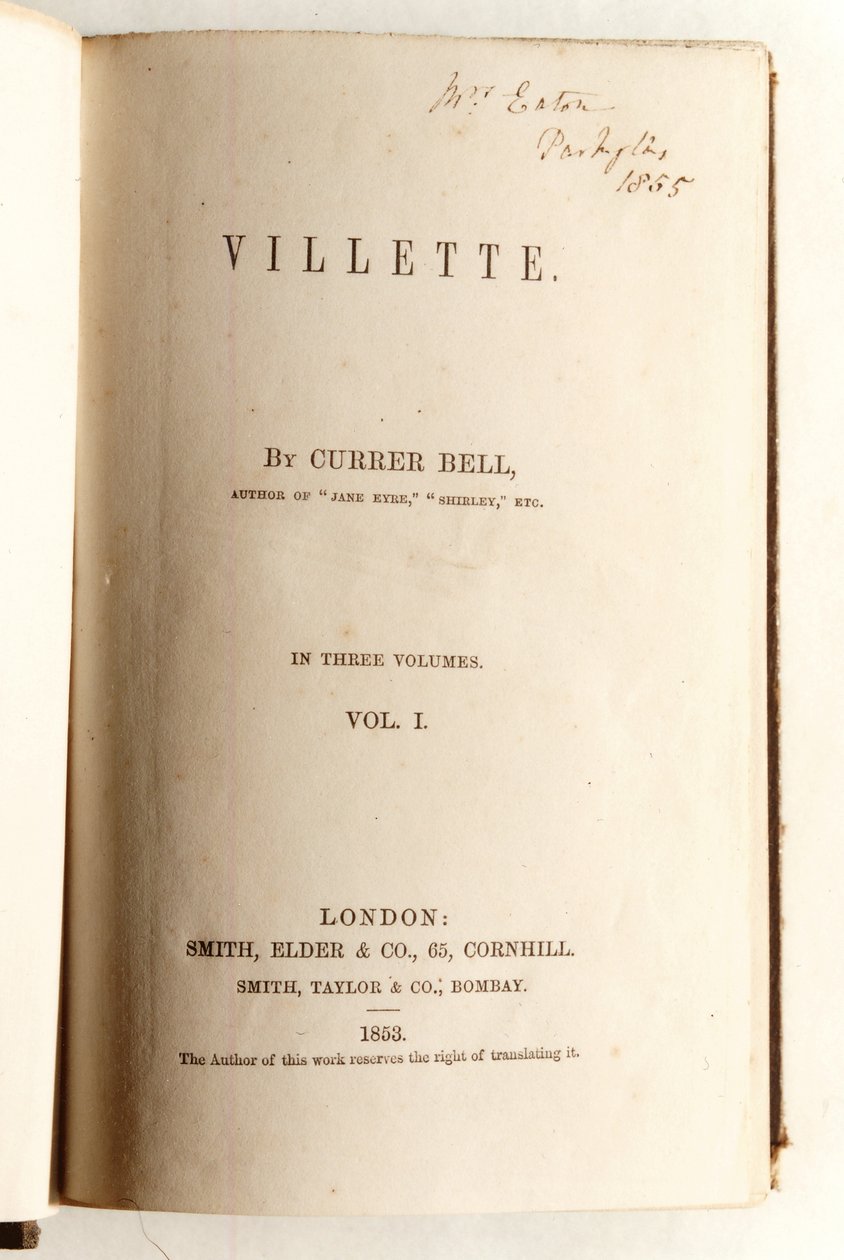 Frontespizio per Villette di Currer Bell, pubblicato da Smith, Elder & Co. nel 1853 da English School