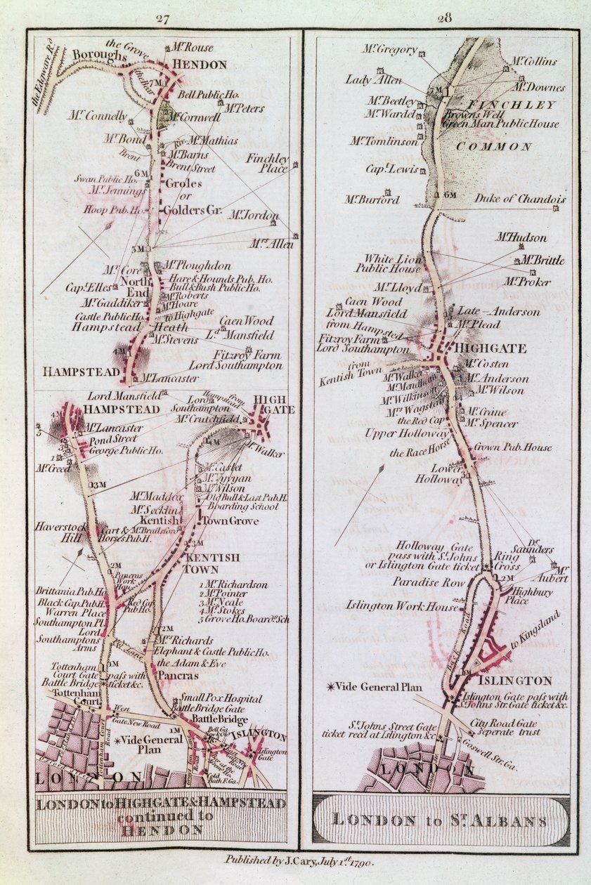 Grande Strada del Nord fuori Londra, 1 luglio 1790 da English School