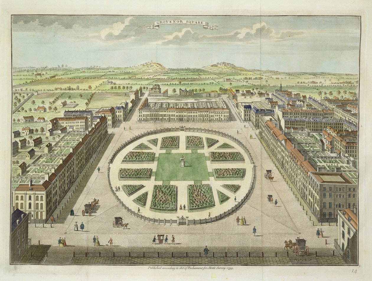 Grosvenor Square, per Stows Survey of London, pub. 1754 da English School