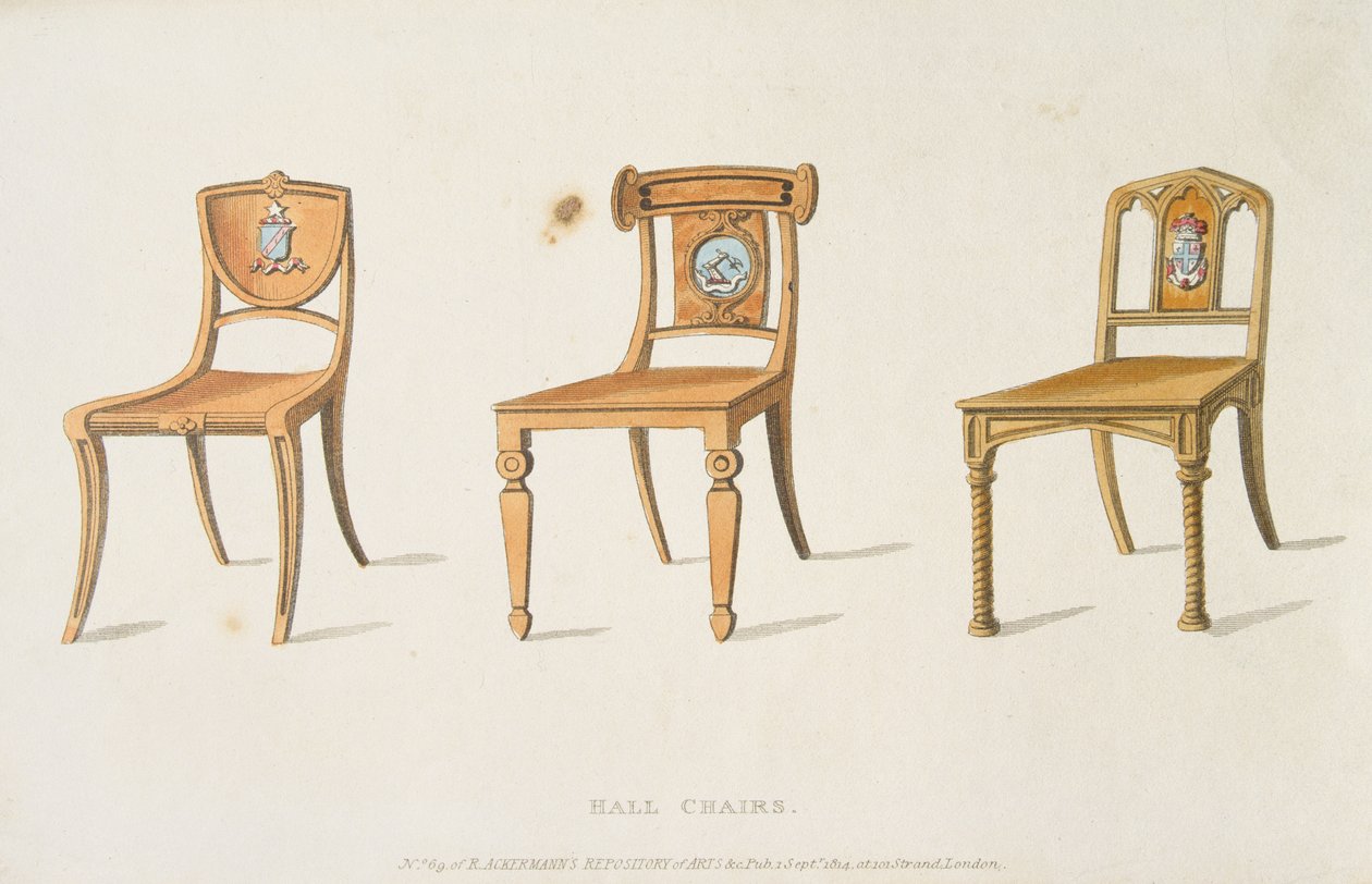 Sedie da sala, tavola 67 da Ackermanns Repository of Arts, Literature, Commerce, Manufactures, Fashion and Politics, pubblicato nel 1814 da English School