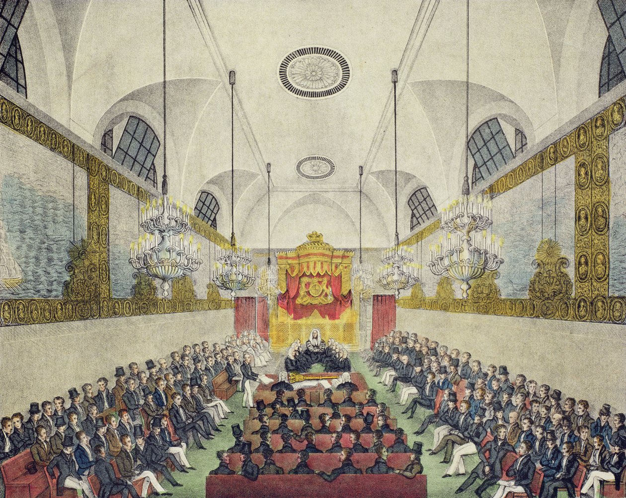 Interno della Camera dei Lord, nel Palazzo di Westminster, stampato e pubblicato da Charles Ingrey, c.1830 da English School