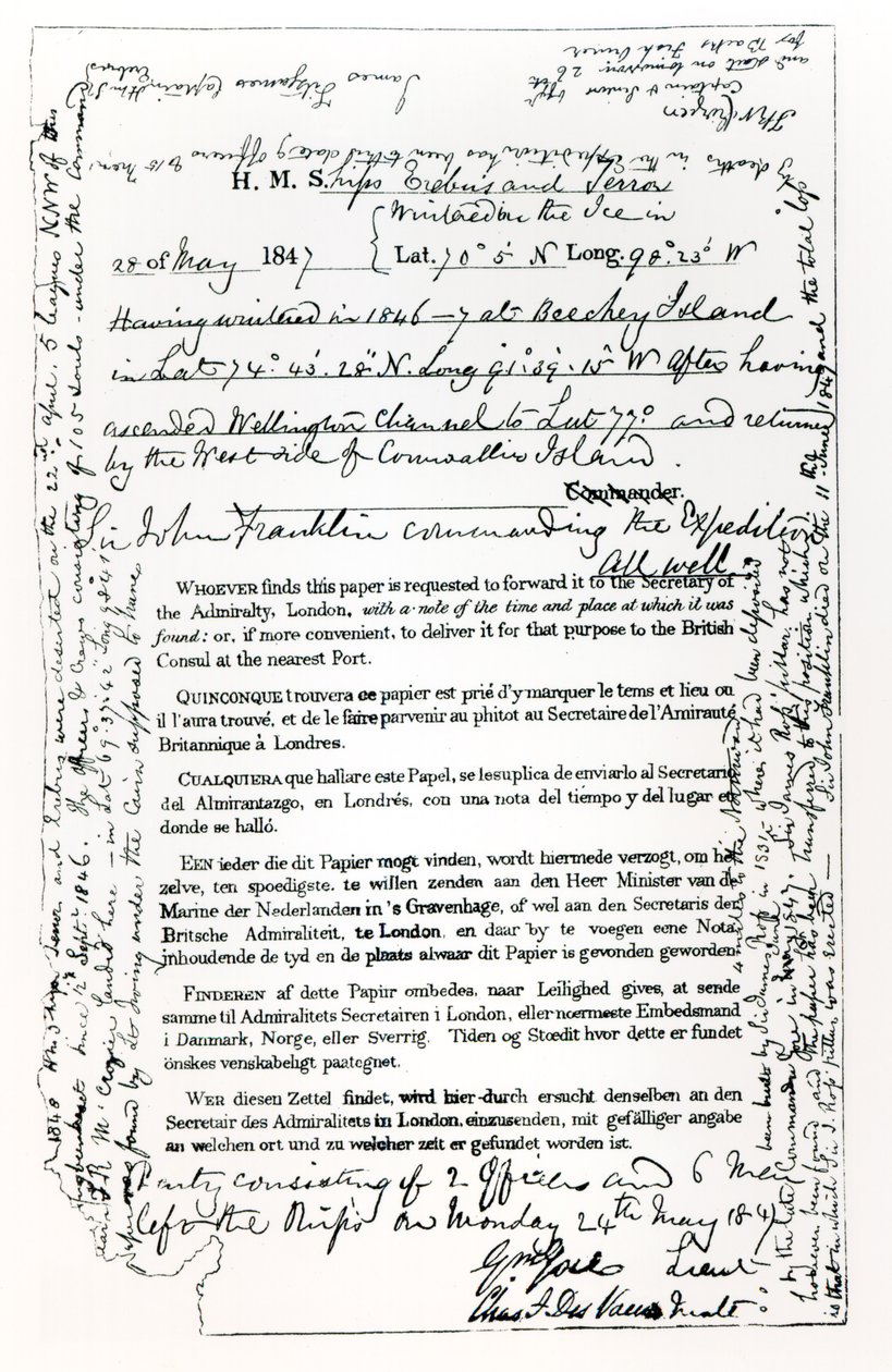 Messaggio di John Franklin (1786-1847) al Segretario dell