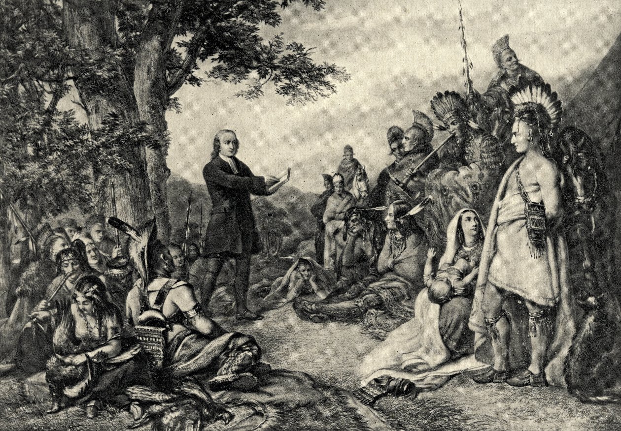 John Wesley che predica agli indiani in Georgia nel 1736 da English School