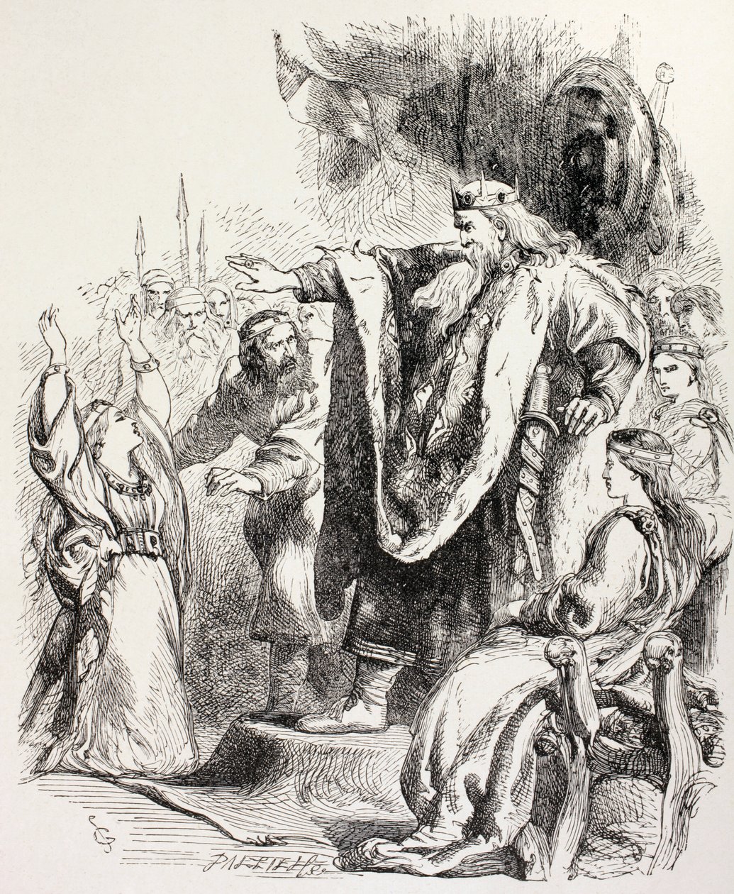Lear crede che Cordelia non lo ami e la bandisce, illustrazione da Re Lear, da 