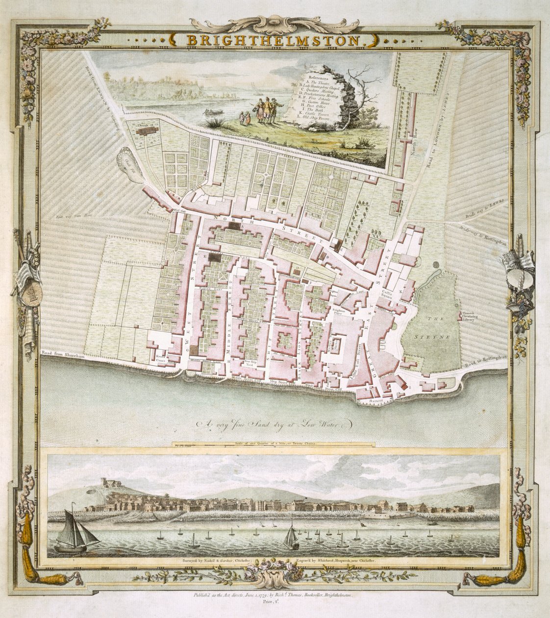 Mappa di Brighton di Thomas Yeakell e William Gardner, incisa da Whitchurch, 1779 da English School