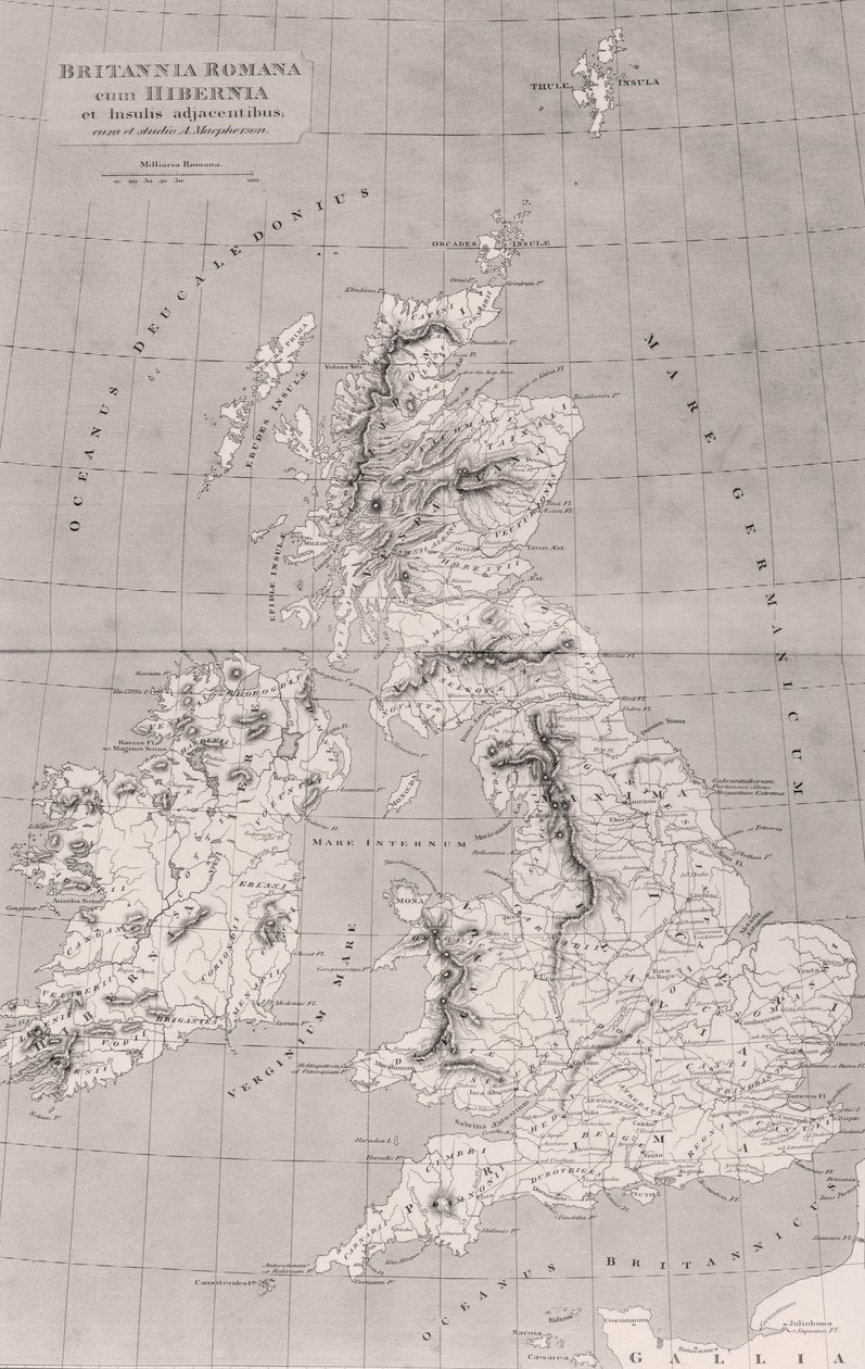 Mappa della Britannia romana con Irlanda e isole adiacenti, mappa originariamente pubblicata a Londra, 1818 da English School