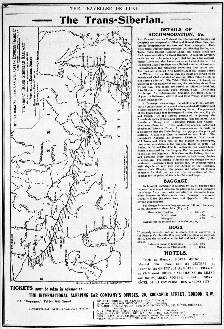 Mappa della Ferrovia Transiberiana, prodotta da J. Bartholomew e Co., c.1920 da English School