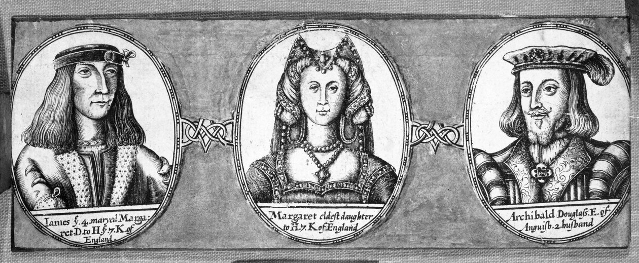 Margherita Tudor con due dei suoi mariti, Giacomo IV e Archibald Douglas
