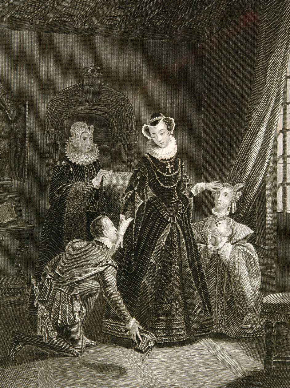 Maria, Regina di Scozia (1542-87) in compagnia di cortigiani da English School