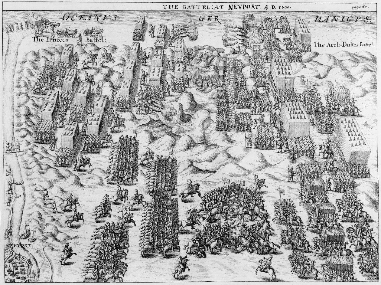 Maurizio sconfigge gli austriaci nella battaglia di Nieuport, 1600 da English School