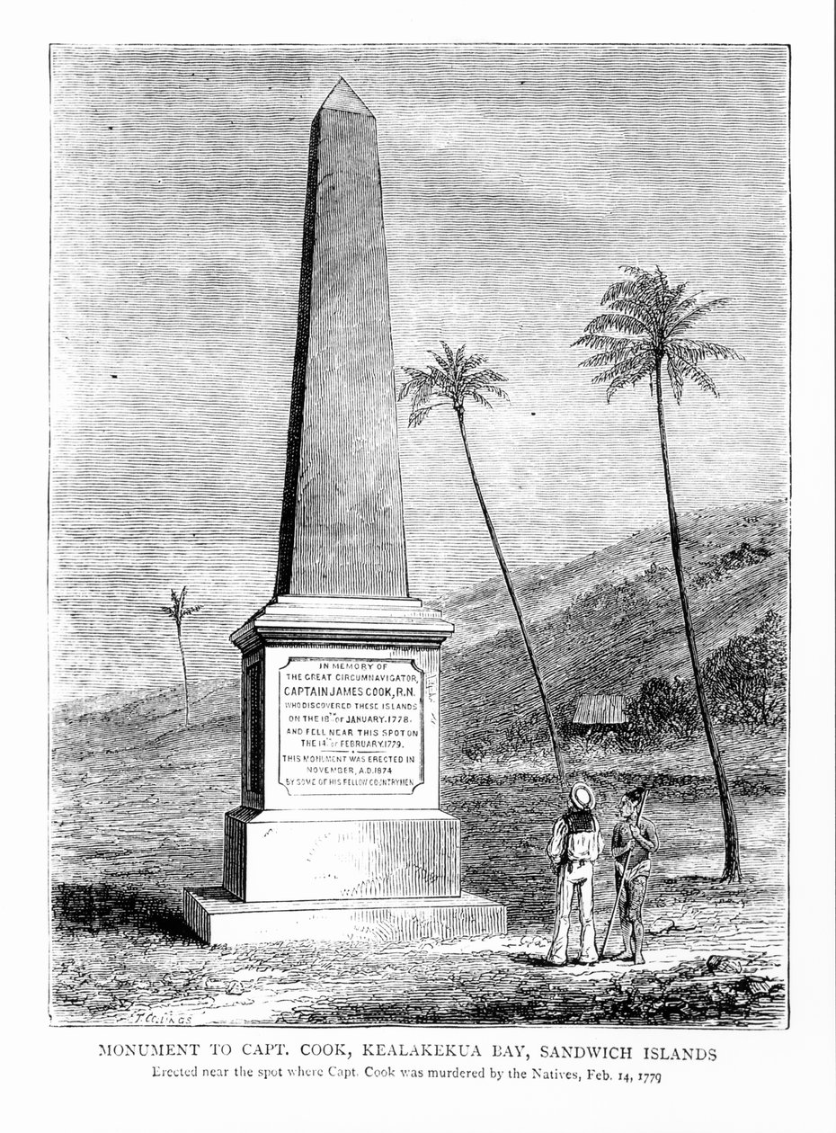 Monumento al Capitano James Cook (1728-79), Baia di Kealakekua, Isole Sandwich da English School