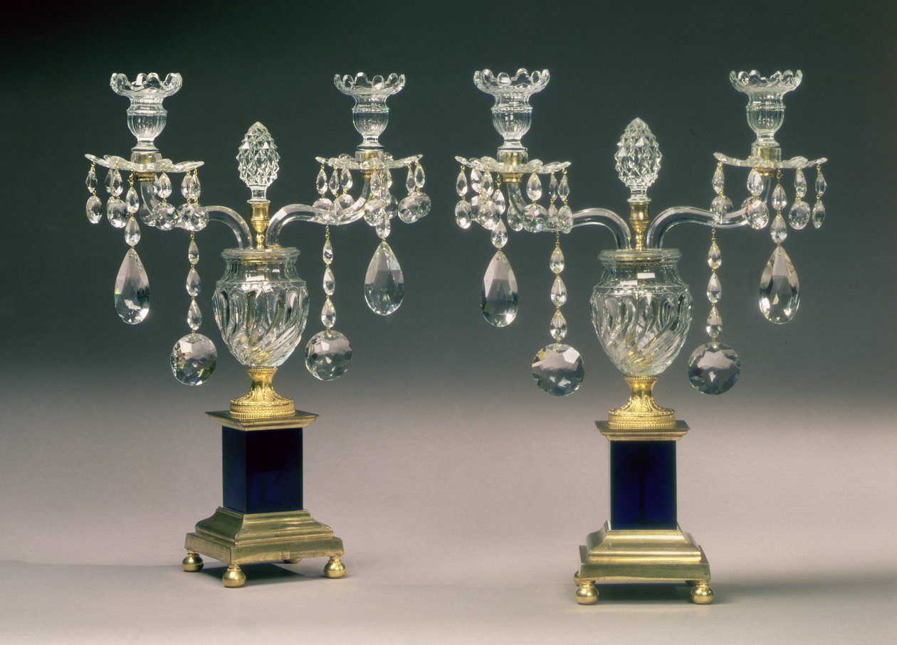Coppia di candelabri con montatura in ormolu di Giorgio III, c.1780 da English School