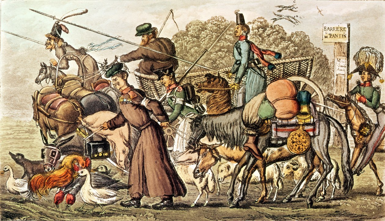 Parte degli Alleati che Entrano a Parigi, 1814. Il Contingente Russo, Cosacchi e Saccheggio da English School