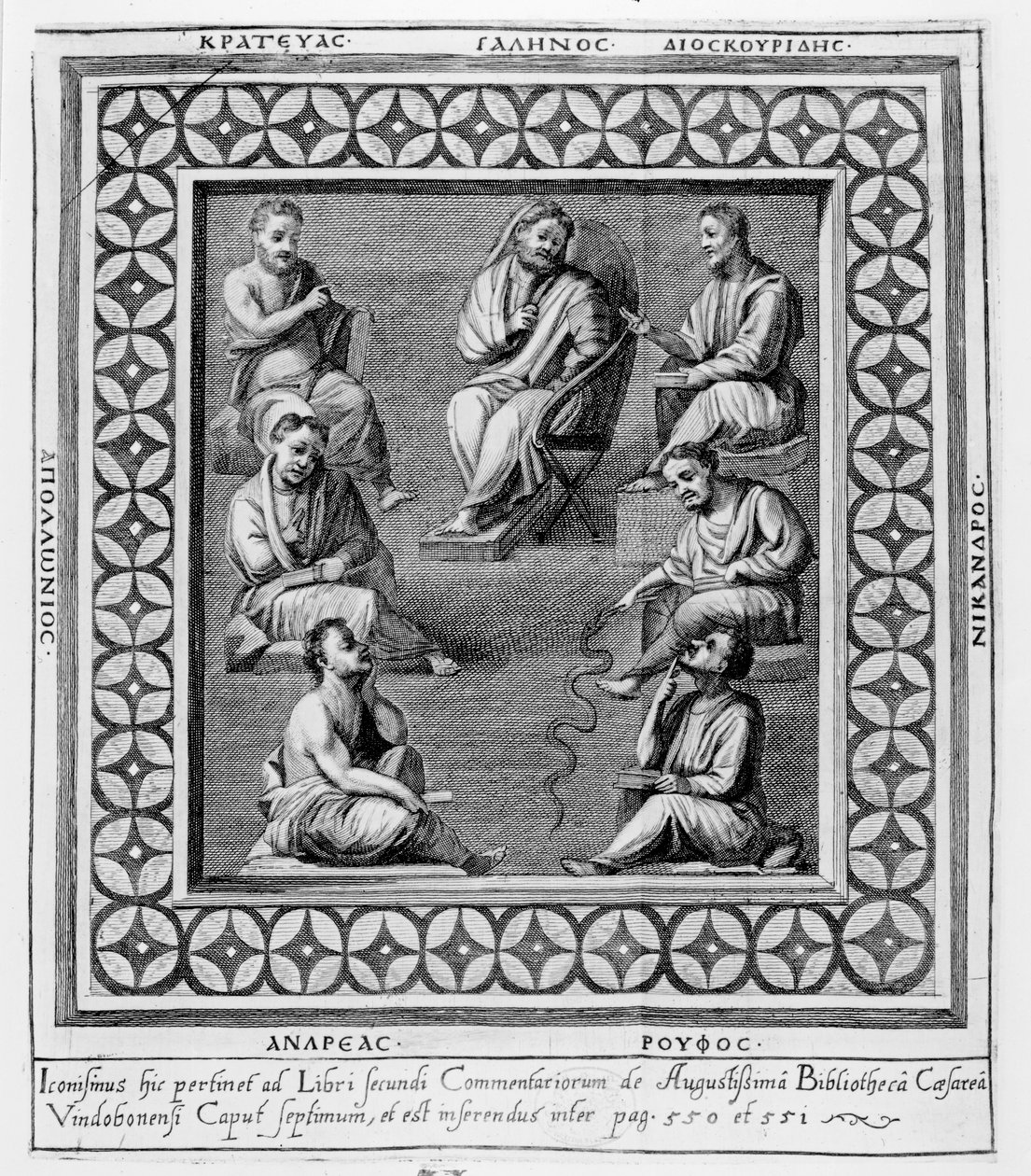Tavola che illustra sette filosofi greci, dal settimo capitolo di 