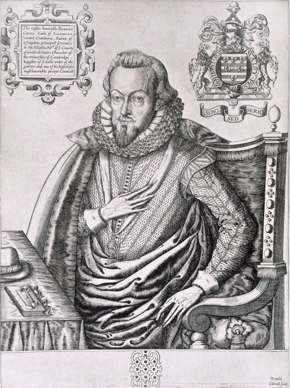 Ritratto di Robert Cecil (1563-1612) 1º Conte di Salisbury, inciso da Renold Elstrack (1571-c.1630) c.1607 da English School