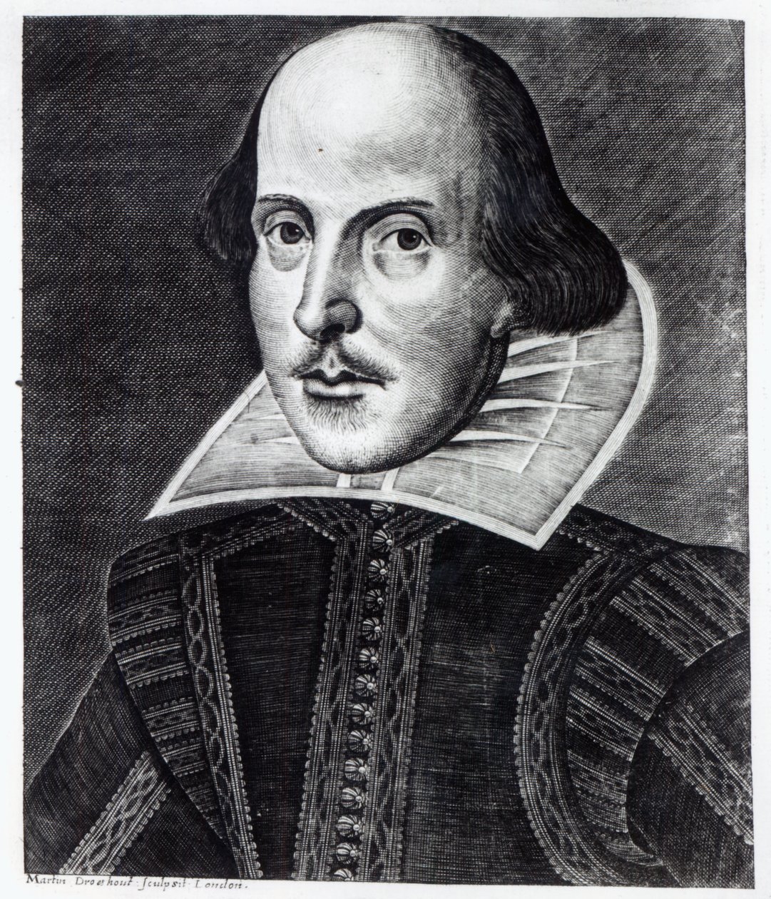 Ritratto di William Shakespeare, inciso da Martin Droeshout, 1623 da English School
