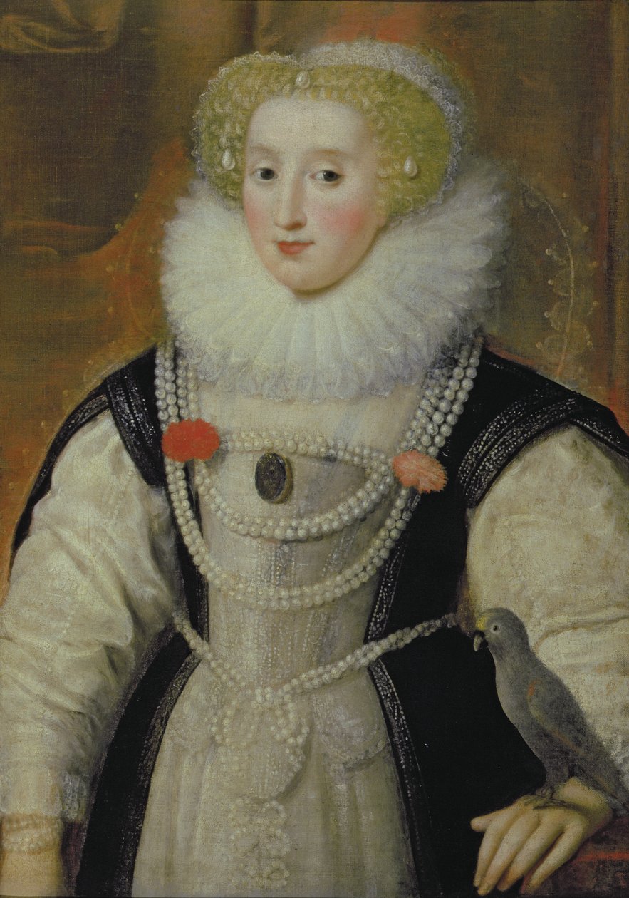Ritratto di una dama elisabettiana con un pappagallo da English School