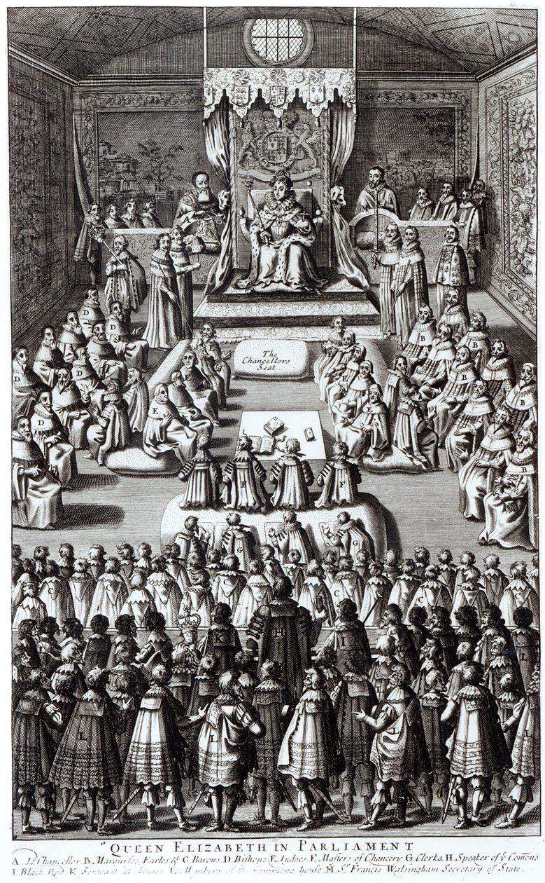 Regina Elisabetta I (1533-1603) e il Parlamento da English School