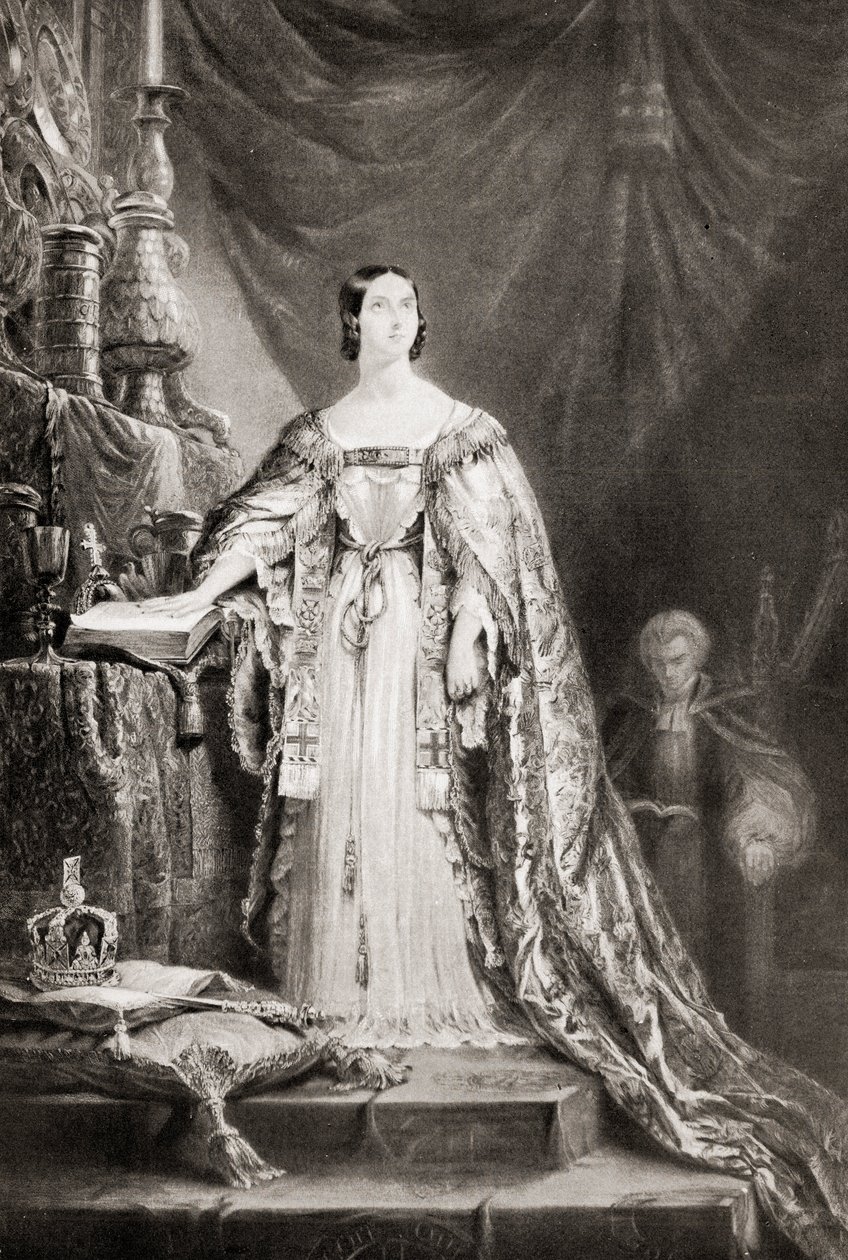 La regina Vittoria (1819-1901) presta il giuramento di incoronazione da English School