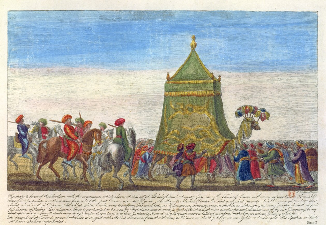 Parata religiosa che celebra la partenza annuale per la Mecca da Antiquities and Views in Greece and Egypt scritto da Richard Dalton, 1701 da English School