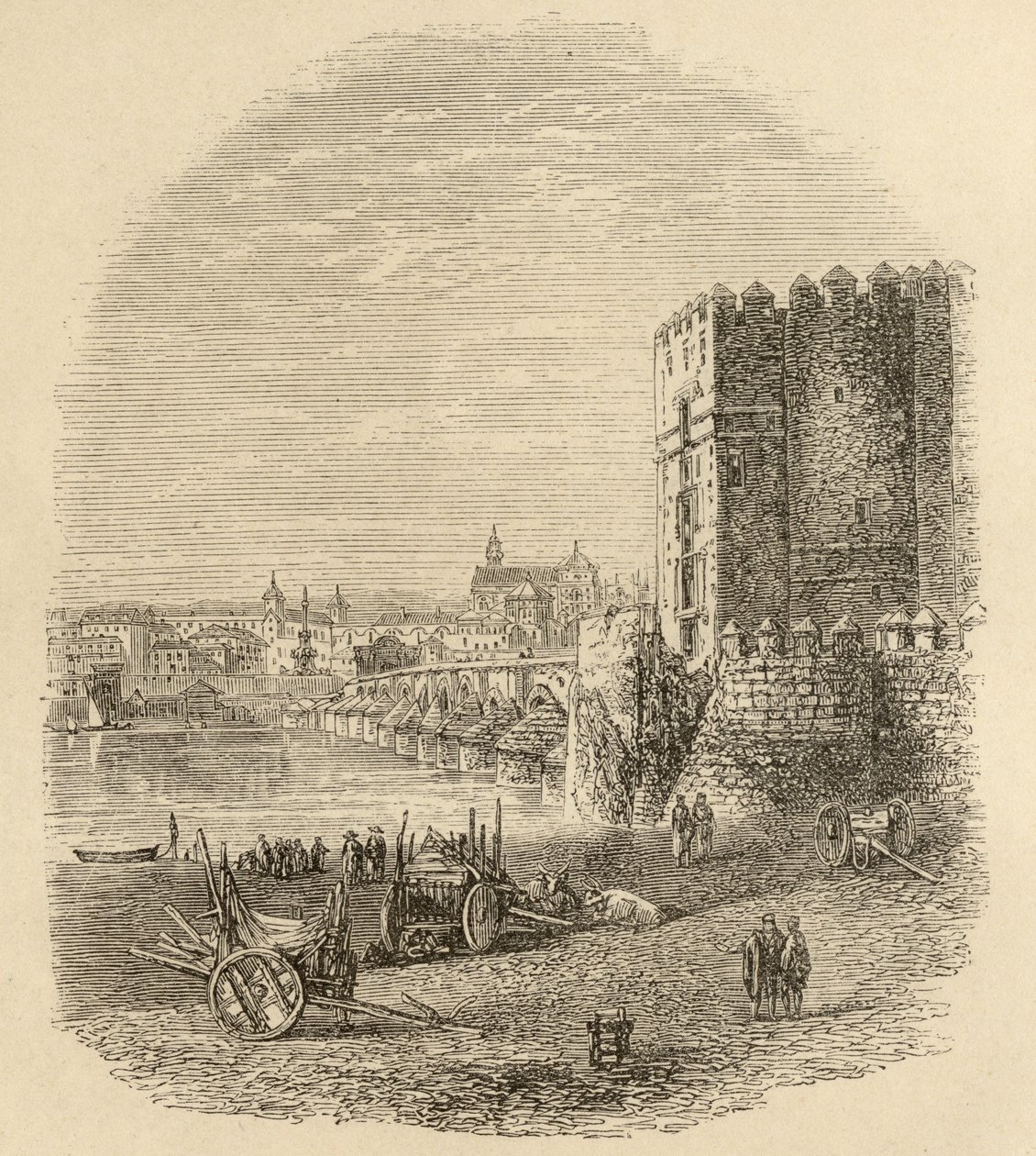 Ponte Romano e Torre di Calahorra, Cordova, illustrazione da 