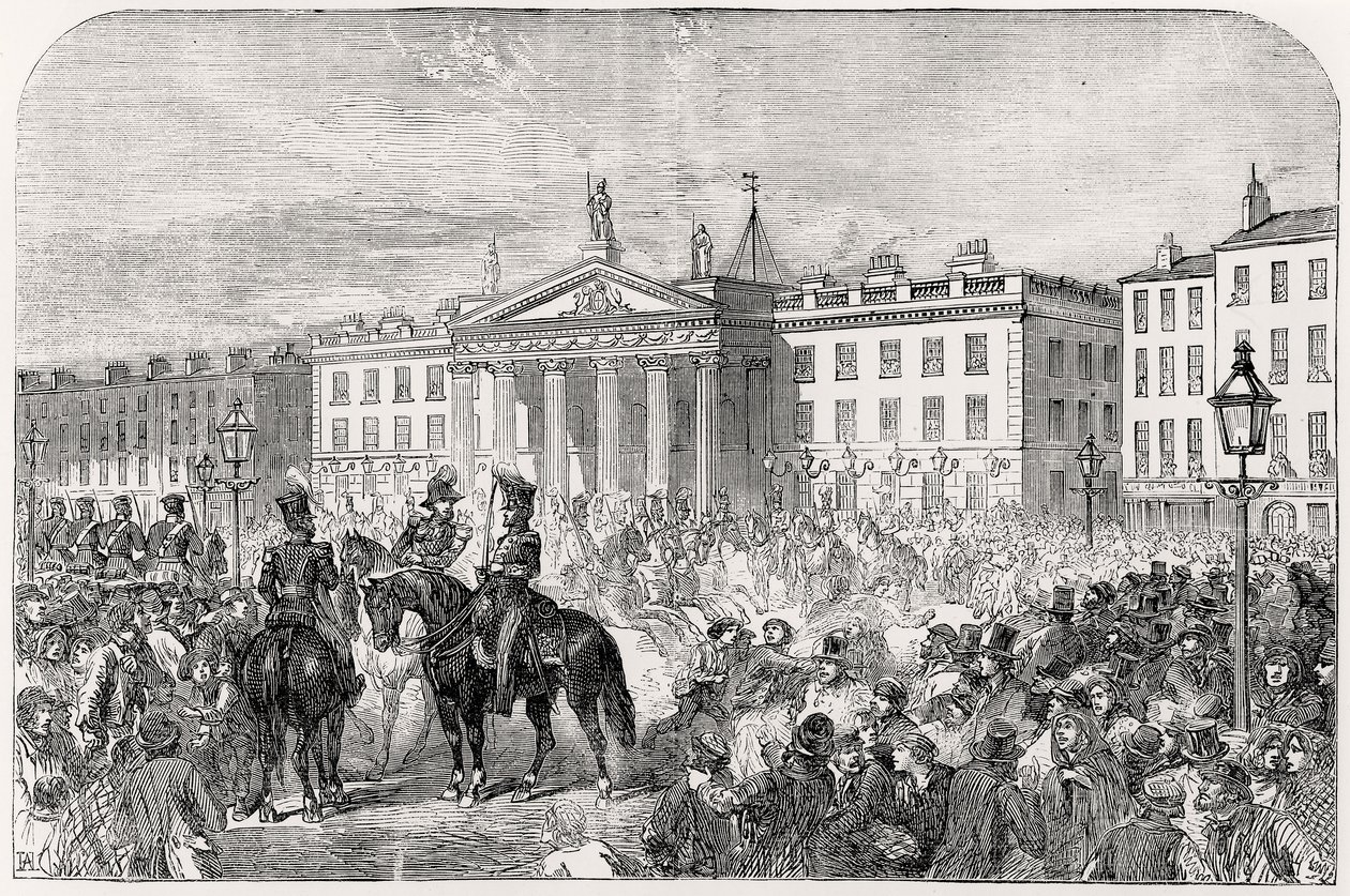 Sackville Street a Dublino durante la ribellione del 1847 da English School