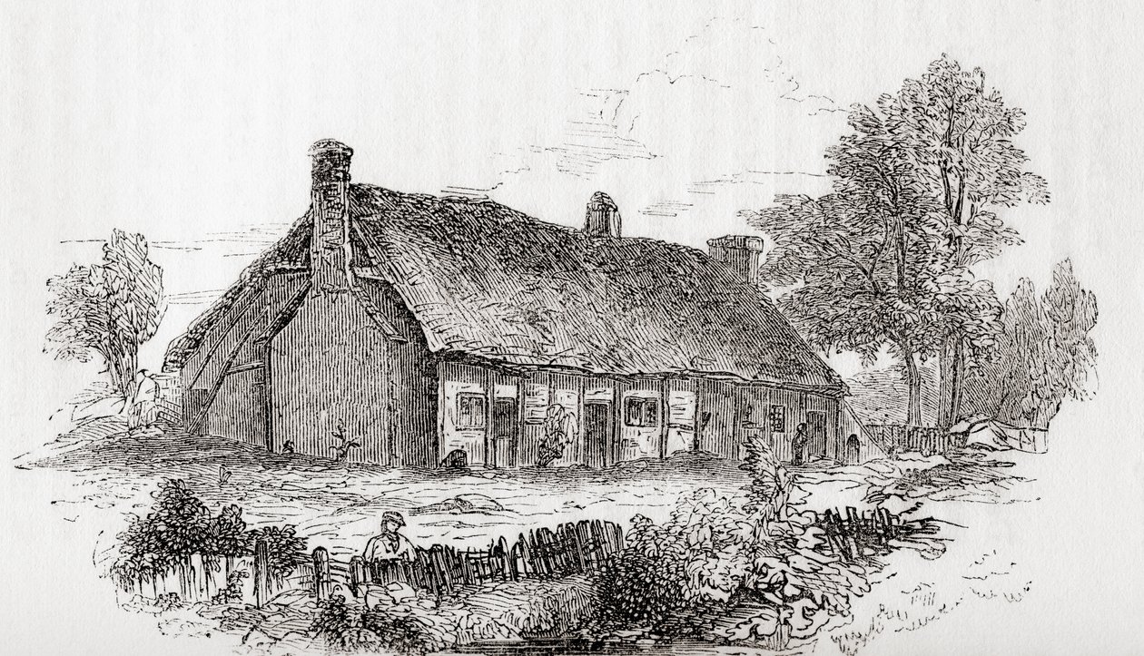 Casa di Samuel Butler, Pershore, Worcestershire, Inghilterra. Samuel Butler, 1613-1680. Poeta e satirico inglese, da Old England: A Pictorial Museum, pub. 1847 da English School